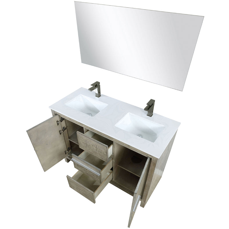 Lexora Lafarre 48" W x 20" D Rustic Acacia Double Bath Vanity White Quartz Top with Faucet Set and 43" Mirror