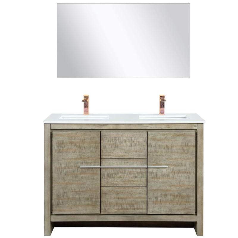 Lexora Lafarre 48" W x 20" D Rustic Acacia Double Bath Vanity White Quartz Top with Faucet Set and 43" Mirror