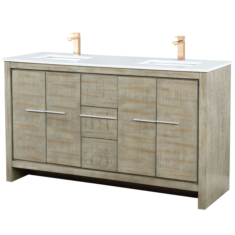 Lexora Lafarre 60" W x 20" D Rustic Acacia Double Bath Vanity White Quartz Top with Faucet Set