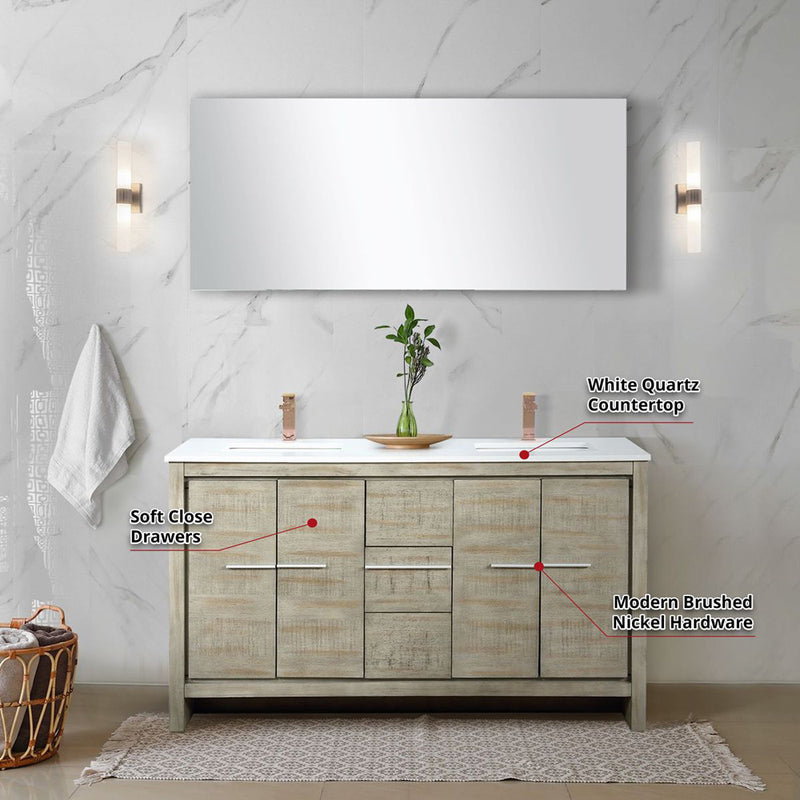 Lexora Lafarre 60" W x 20" D Rustic Acacia Double Bath Vanity White Quartz Top with Faucet Set