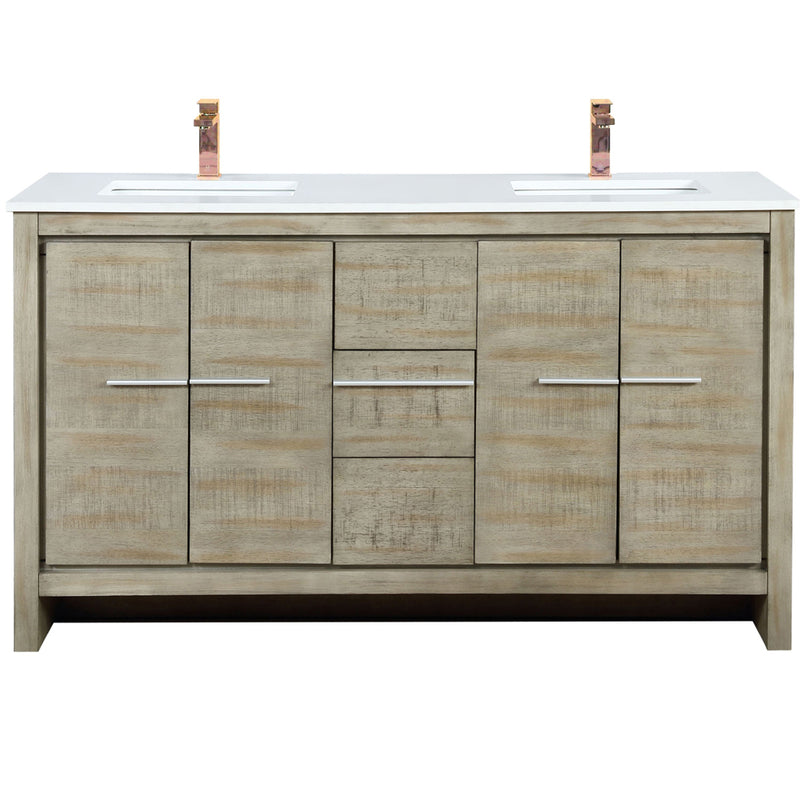 Lexora Lafarre 60" W x 20" D Rustic Acacia Double Bath Vanity White Quartz Top with Faucet Set