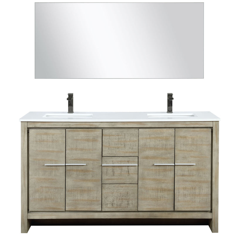 Lexora Lafarre 60" W x 20" D Rustic Acacia Double Bath Vanity White Quartz Top with Faucet Set and 55" Mirror