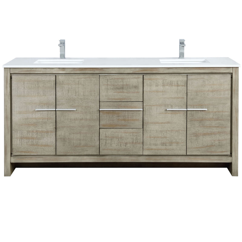 Lexora Lafarre 72" W x 20" D Rustic Acacia Double Bath Vanity White Quartz Top with Faucet Set