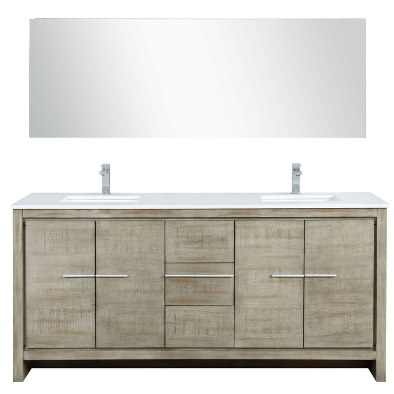 Lexora Lafarre 72" W x 20" D Rustic Acacia Double Bath Vanity White Quartz Top with Faucet Set and 70" Mirror