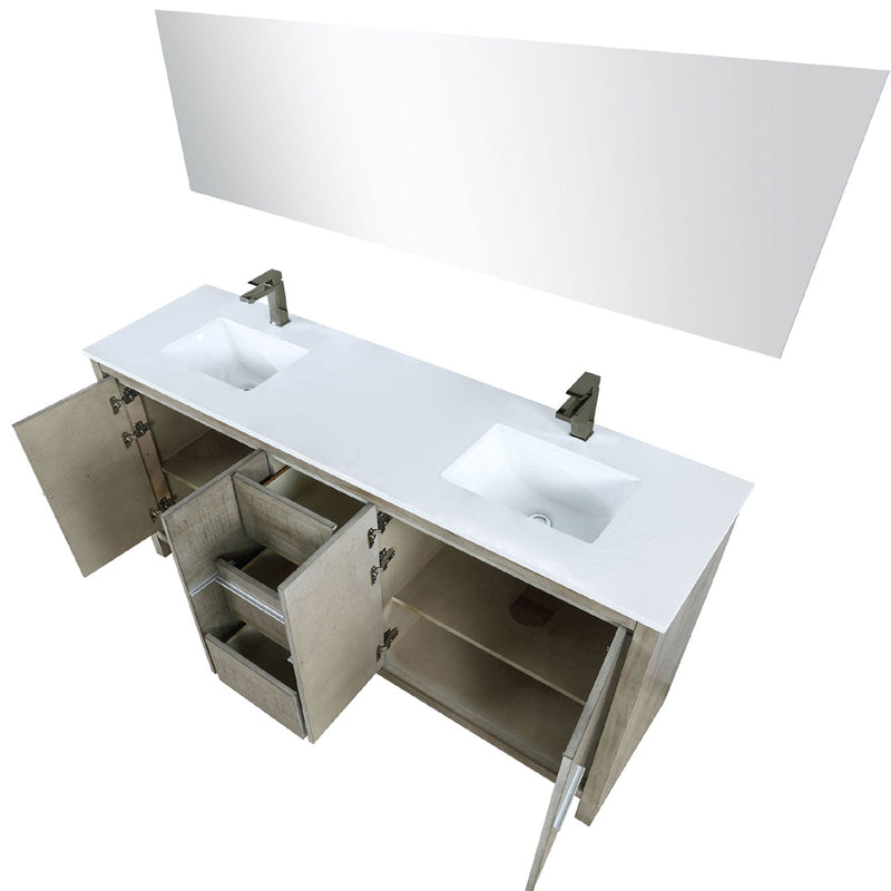 Lexora Lafarre 72" W x 20" D Rustic Acacia Double Bath Vanity White Quartz Top with Faucet Set and 70" Mirror