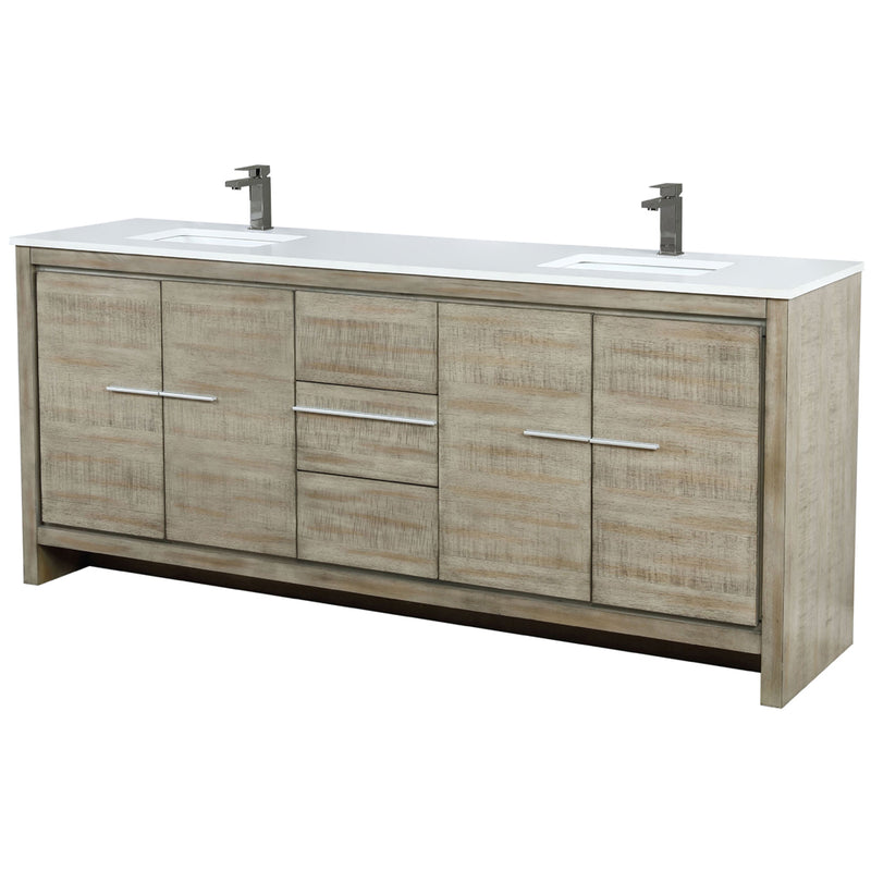 Lexora Lafarre 80" W x 20" D Rustic Acacia Double Bath Vanity White Quartz Top with Faucet Set