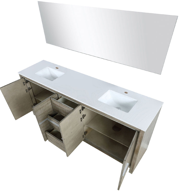 Lexora Lafarre 80" W x 20" D Rustic Acacia Double Bath Vanity Marble Top and 70" Mirror