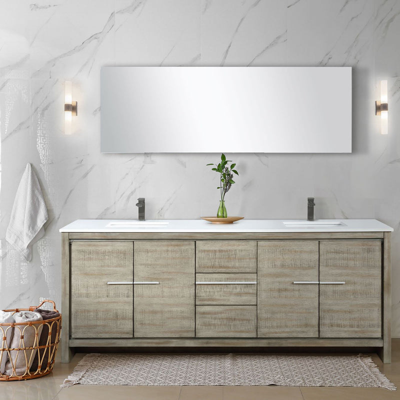 Lexora Lafarre 80" W x 20" D Rustic Acacia Double Bath Vanity White Quartz Top with Faucet Set and 70" Mirror