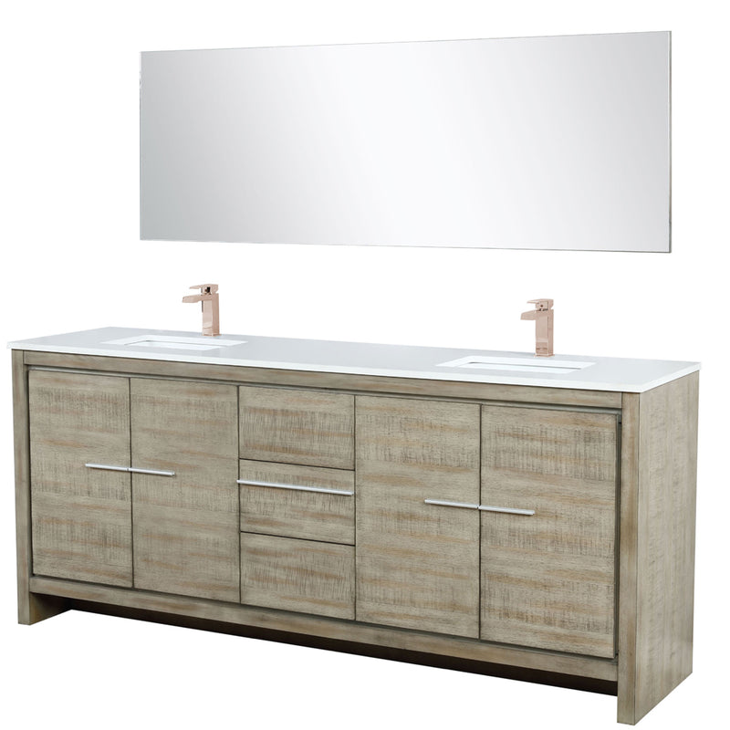 Lexora Lafarre 80" W x 20" D Rustic Acacia Double Bath Vanity White Quartz Top with Faucet Set and 70" Mirror