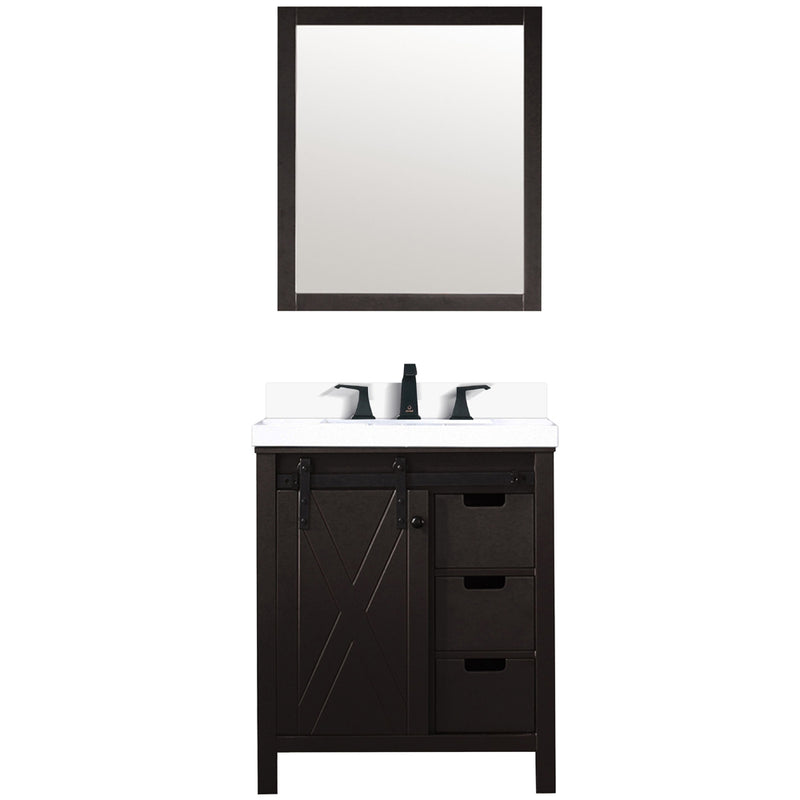 Lexora Marsyas 30" W x 22" D Brown Bath Vanity Marble Countertop Faucet Set and 28" Mirror