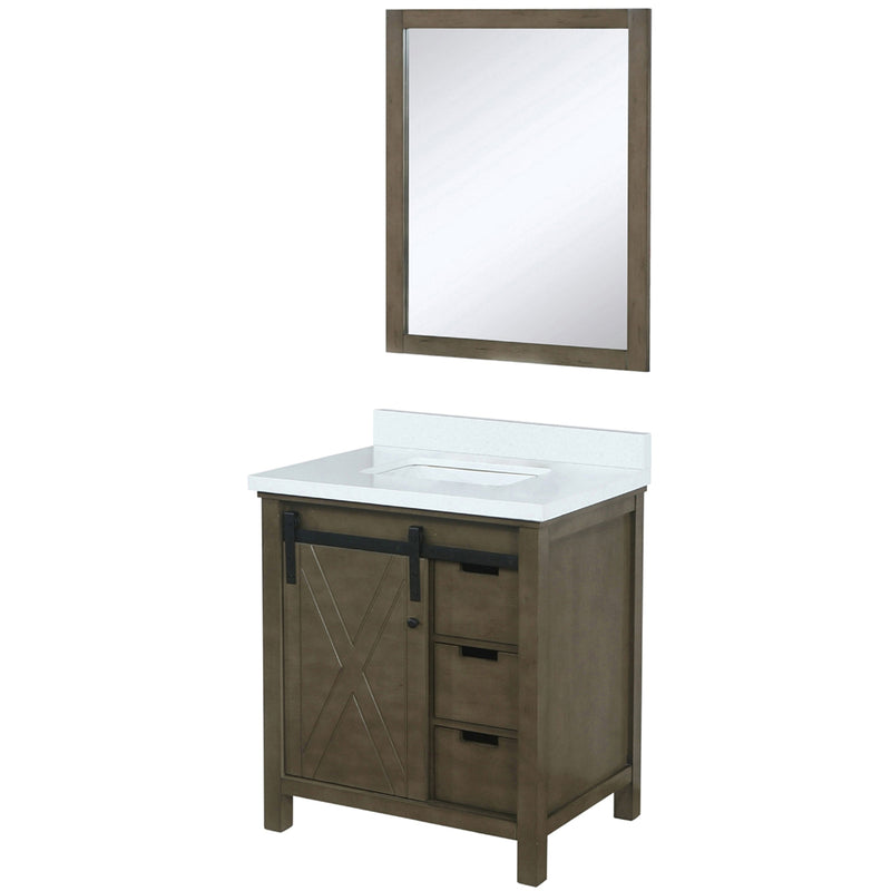 Lexora Marsyas 30" W x 22" D Rustic Brown Bath Vanity Marble Countertop and 28" Mirror