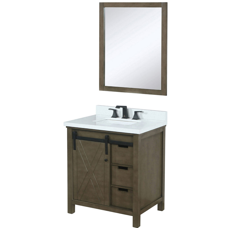 Lexora Marsyas 30" W x 22" D Rustic Brown Bath Vanity Marble Countertop with Faucet Set and 28" Mirror