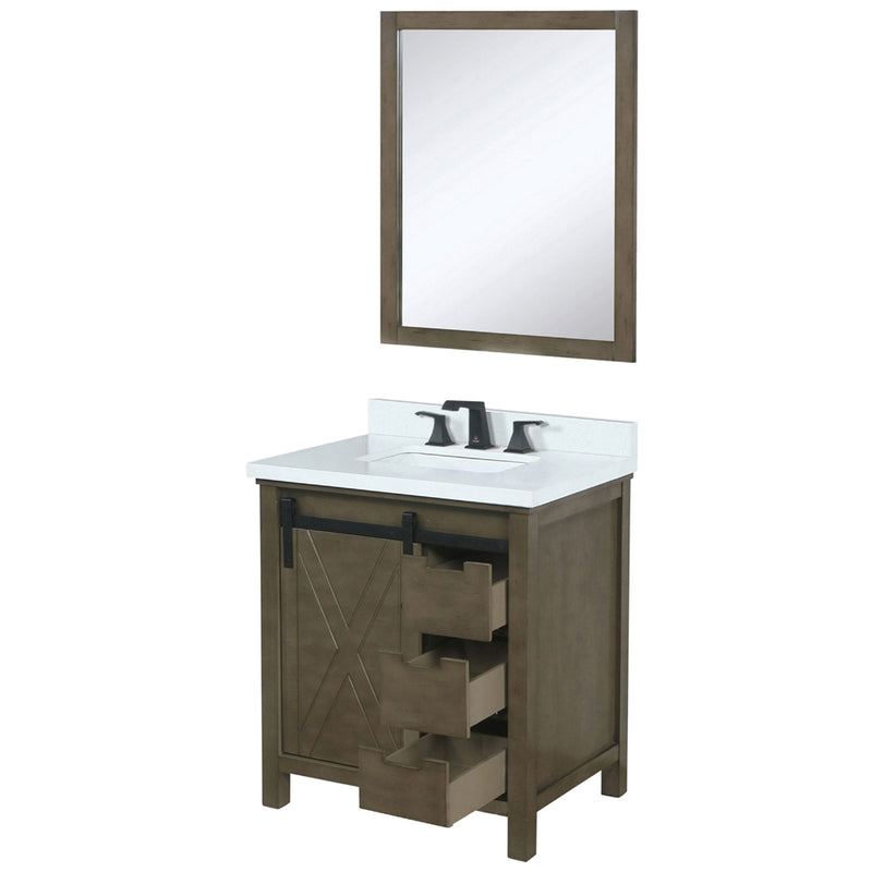 Lexora Marsyas 30" W x 22" D Rustic Brown Bath Vanity Marble Countertop with Faucet Set and 28" Mirror