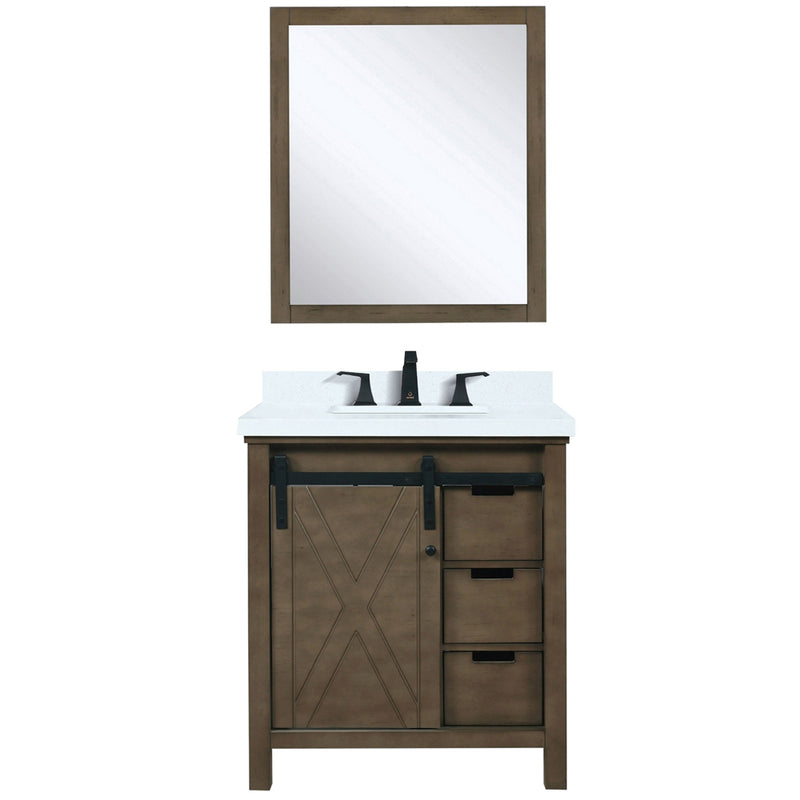 Lexora Marsyas 30" W x 22" D Rustic Brown Bath Vanity Marble Countertop with Faucet Set and 28" Mirror