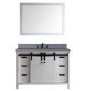 Lexora Marsyas 48" W x 22" D White Bath Vanity Grey Quartz Countertop with Faucet Set and 44" Mirror