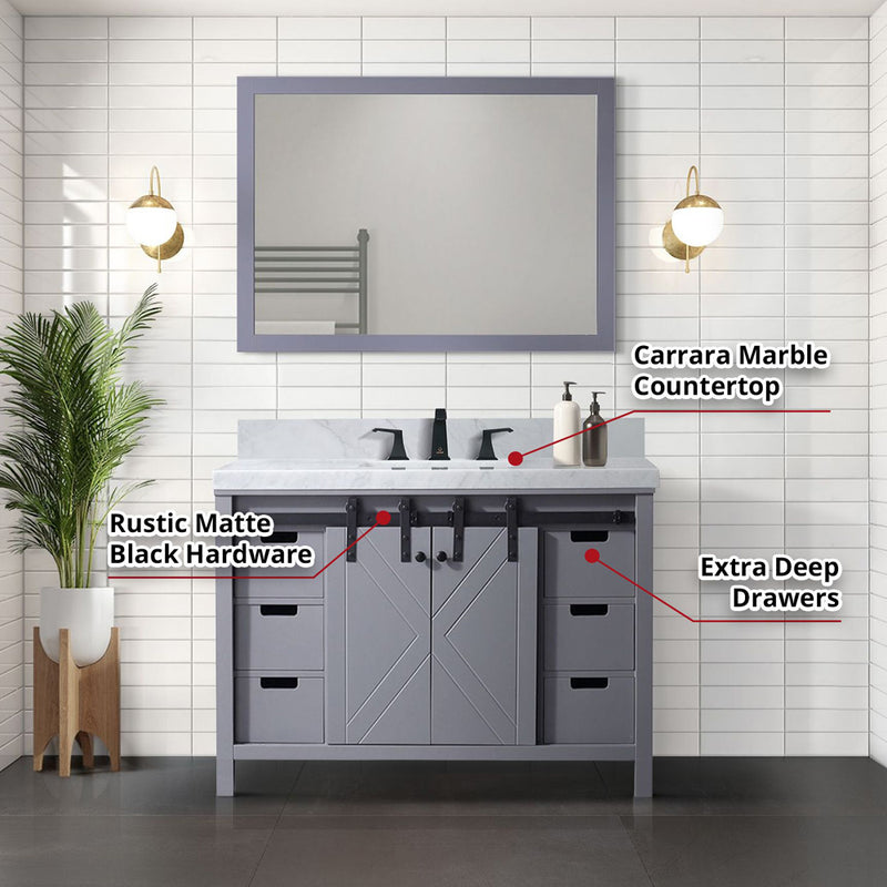 Lexora Marsyas 48" W x 22" D Dark Grey Bath Vanity and Carrara Marble Countertop