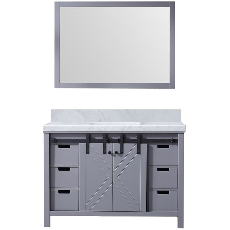 Lexora Marsyas 48" W x 22" D Dark Grey Bath Vanity Carrara Marble Countertop and 44" Mirror