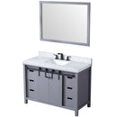 Lexora Marsyas 48" W x 22" D Dark Grey Bath Vanity Carrara Marble Countertop Faucet Set and 44" Mirror