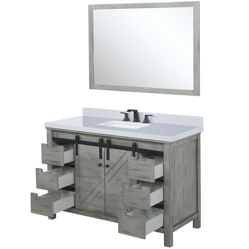 Lexora Marsyas 48" W x 22" D Ash Grey Bath Vanity Marble Countertop Faucet Set and 44" Mirror