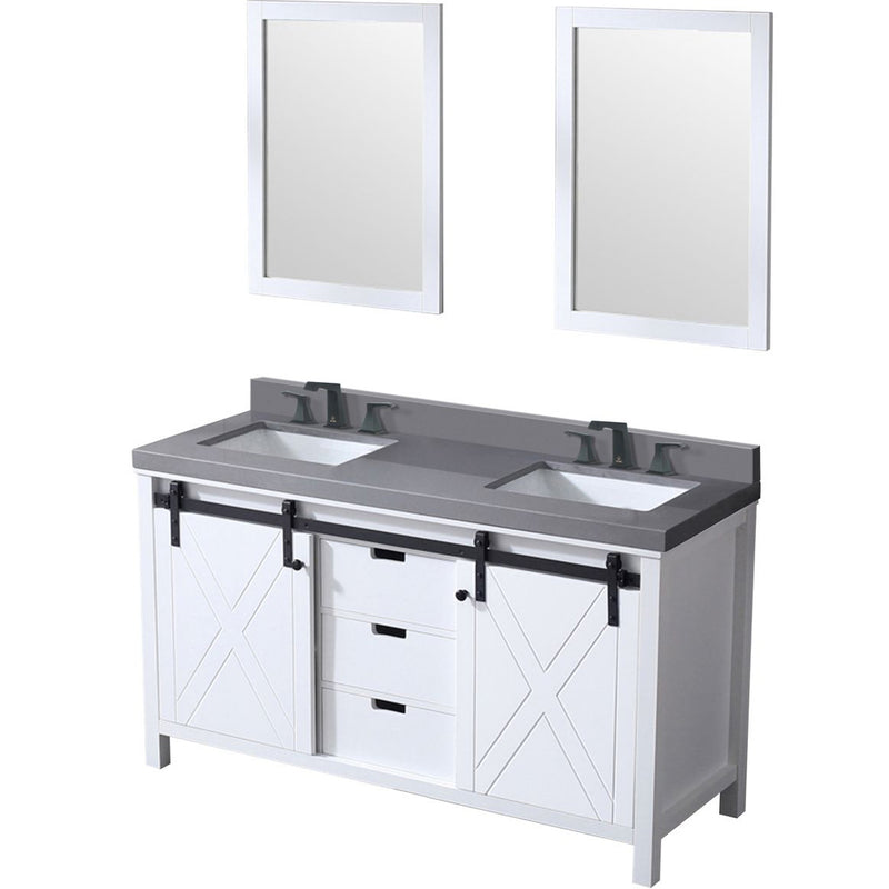 Lexora Marsyas 60" W x 22" D White Double Bath Vanity Grey Quartz Countertop with Faucet Set and 24" Mirrors