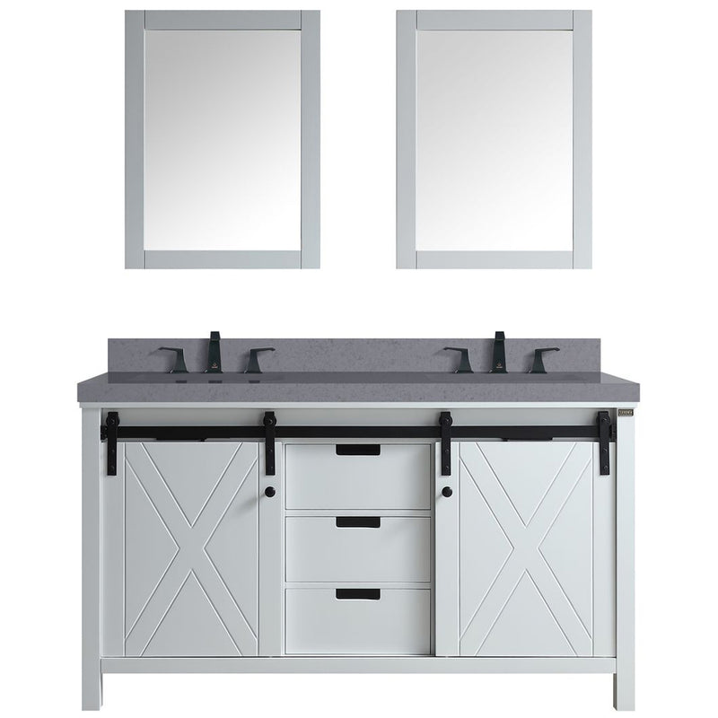 Lexora Marsyas 60" W x 22" D White Double Bath Vanity Grey Quartz Countertop with Faucet Set and 24" Mirrors