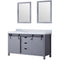 Lexora Marsyas 60" W x 22" D Dark Grey Double Bath Vanity Carrara Marble Countertop and 24" Mirrors