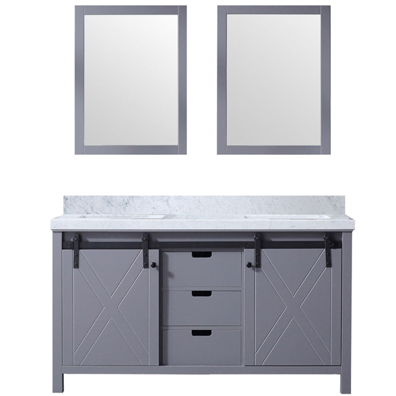 Lexora Marsyas 60" W x 22" D Dark Grey Double Bath Vanity Carrara Marble Countertop and 24" Mirrors