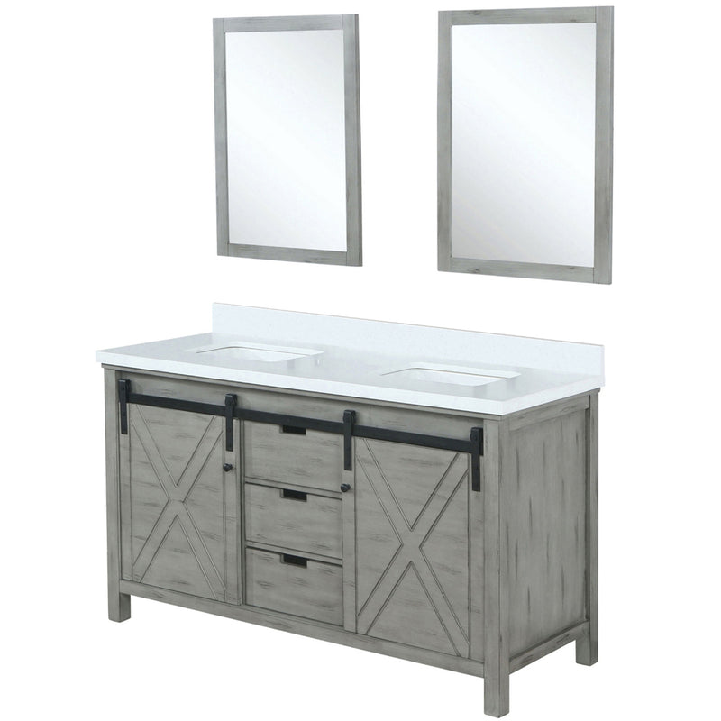 Lexora Marsyas 60" W x 22" D Ash Grey Double Bath Vanity Marble Countertop and 24" Mirrors