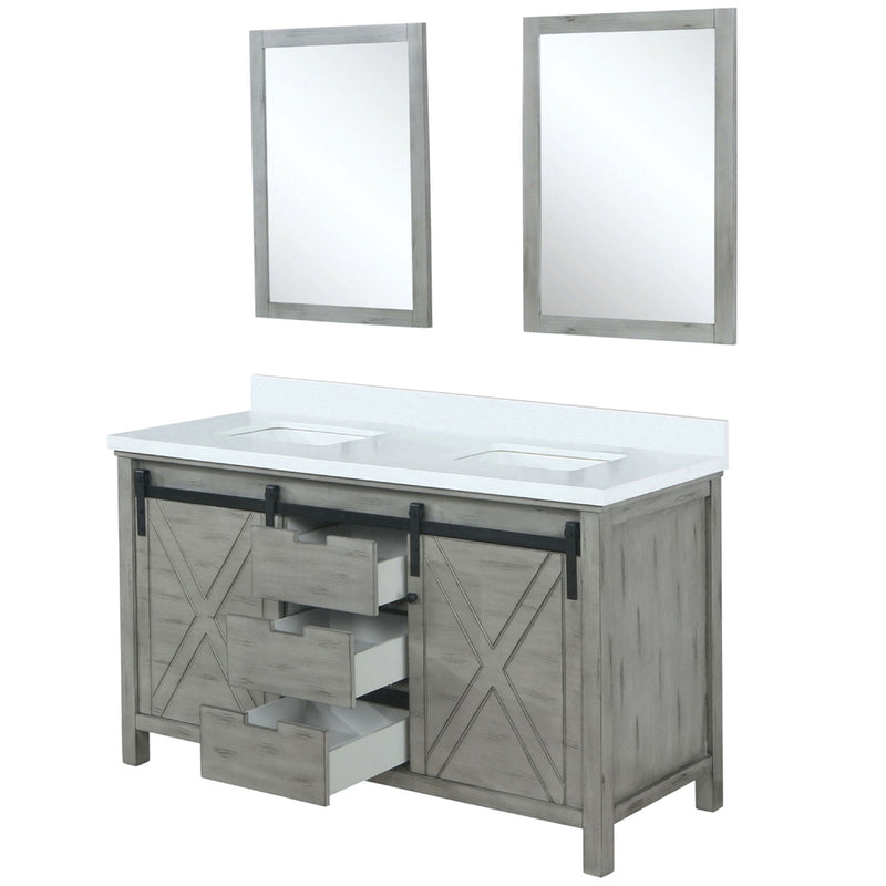 Lexora Marsyas 60" W x 22" D Ash Grey Double Bath Vanity Marble Countertop and 24" Mirrors