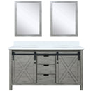 Lexora Marsyas 60" W x 22" D Ash Grey Double Bath Vanity Marble Countertop and 24" Mirrors