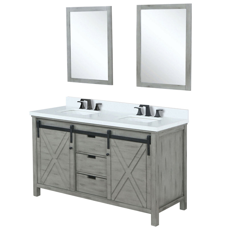 Lexora Marsyas 60" W x 22" D Ash Grey Double Bath Vanity Marble Countertop with Faucet Set and 24" Mirrors