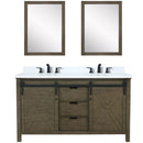 Lexora Marsyas 60" W x 22" D Rustic Brown Double Bath Vanity Marble Countertop with Faucet Set and 24" Mirrors