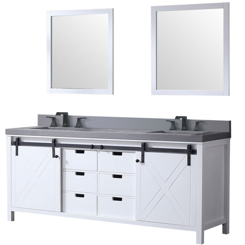 Lexora Marsyas 80" W x 22" D White Double Bath Vanity Grey Quartz Countertop with Faucet Set and 30" Mirrors