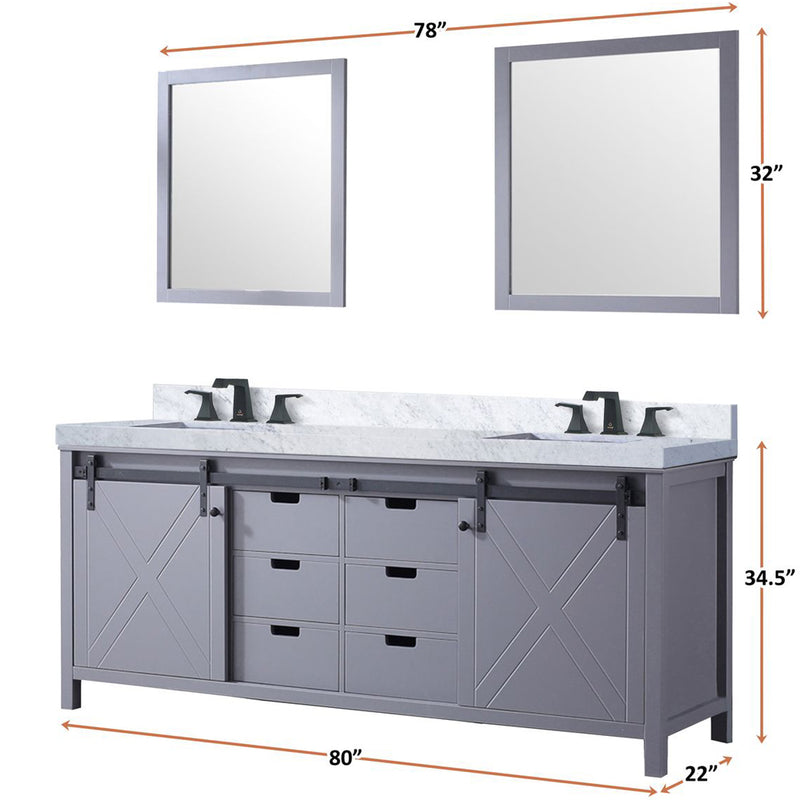 Lexora Marsyas 80" W x 22" D Double Bath Vanity and 30 " Mirrors