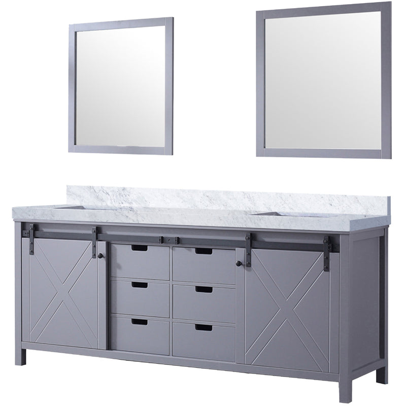 Lexora Marsyas 80" W x 22" D Dark Grey Double Bath Vanity Carrara Marble Countertop and 30" Mirrors