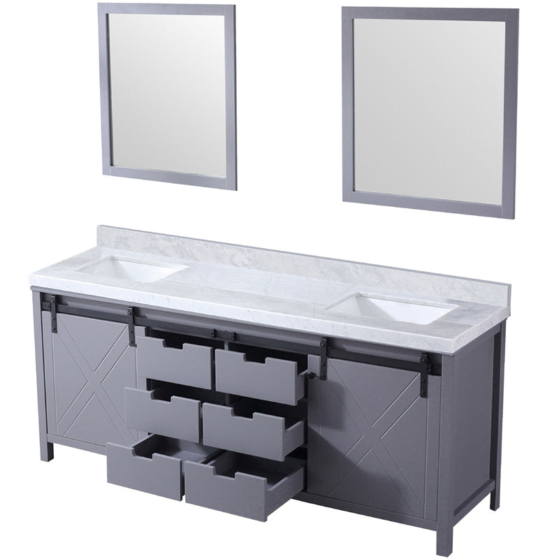 Lexora Marsyas 80" W x 22" D Dark Grey Double Bath Vanity Carrara Marble Countertop and 30" Mirrors