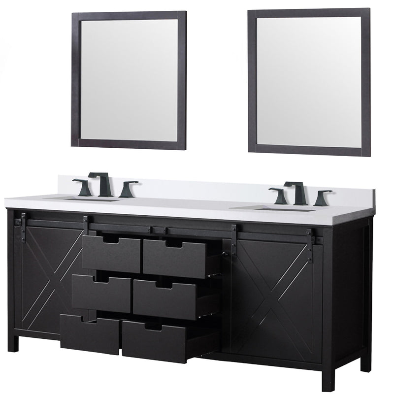 Lexora Marsyas 80" W x 22" D Brown Double Bath Vanity Marble Countertop with Faucet Set and 30" Mirrors