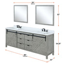 Lexora Marsyas 80" W x 22" D Ash Grey Double Bath Vanity Marble Countertop and 30" Mirrors