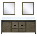 Lexora Marsyas 80" W x 22" D Rustic Brown Double Bath Vanity Marble Countertop and 30" Mirrors