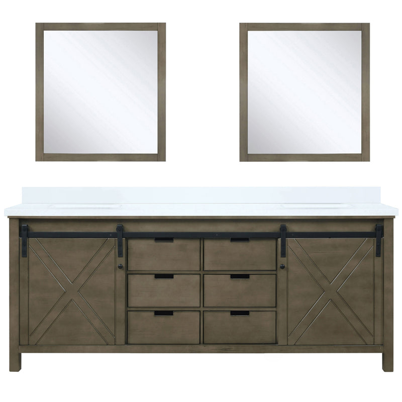 Lexora Marsyas 80" W x 22" D Rustic Brown Double Bath Vanity Marble Countertop and 30" Mirrors