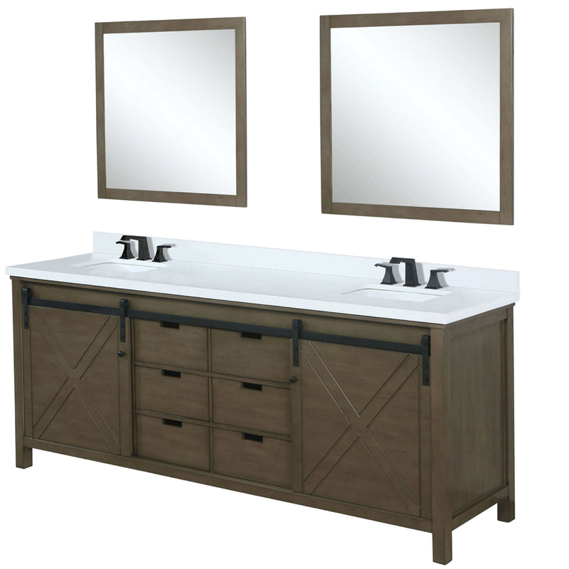 Lexora Marsyas 80" W x 22" D Rustic Brown Double Bath Vanity Marble Countertop with Faucet Set and 30" Mirrors