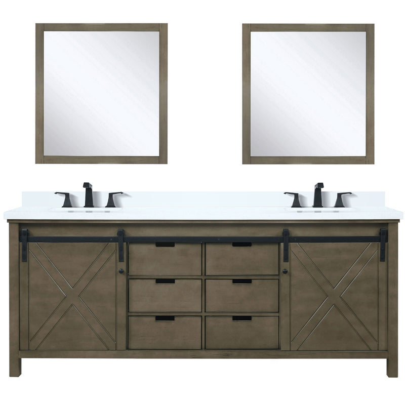 Lexora Marsyas 80" W x 22" D Rustic Brown Double Bath Vanity Marble Countertop with Faucet Set and 30" Mirrors