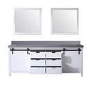 Lexora Marsyas 84 in W x 22 in D White Double Bath Vanity, Grey Quartz Countertop and 34 in Mirrors