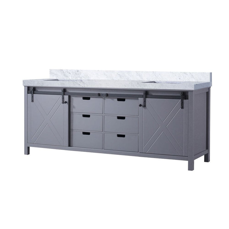 Lexora Marsyas 84" W x 22" D Dark Grey Double Bath Vanity and Carrara Marble Countertop