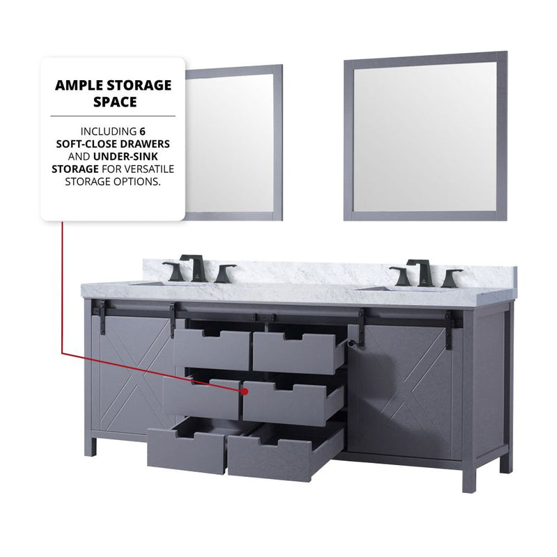 Lexora Marsyas 84" W x 22" D Dark Grey Double Bath Vanity and Carrara Marble Countertop