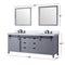 Lexora Marsyas 84 in W x 22 in D Dark Grey Double Bath Vanity, Carrara Marble Countertop, Faucet Set and 34 in Mirrors