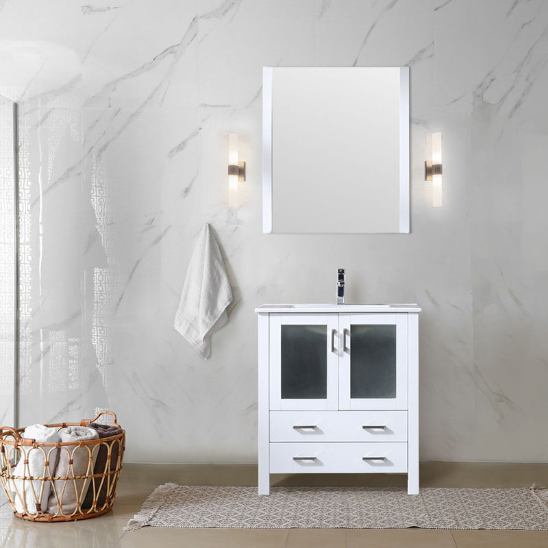 Lexora Volez 30" W x 18.25" D Bath Vanity with White Ceramic Top and 28" Mirror