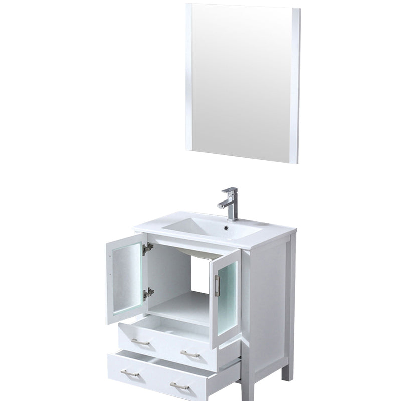 Lexora Volez 30" W x 18.25" D Bath Vanity White Ceramic Top with Faucet Set and 28" Mirror