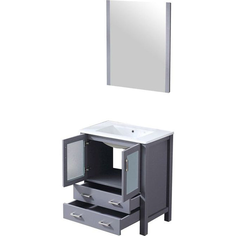 Lexora Volez 30" W x 18.25" D Bath Vanity with White Ceramic Top and 28" Mirror