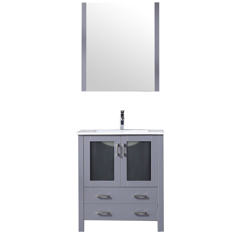 Lexora Volez 30" W x 18.25" D Bath Vanity White Ceramic Top with Faucet Set and 28" Mirror